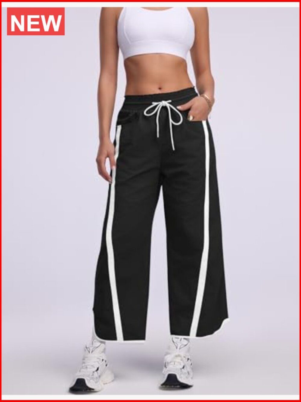 Wide Leg Track Pants with Pockets Y2K Baggy Drawstring Elastic Waist Lightweight - Picture 5 of 7